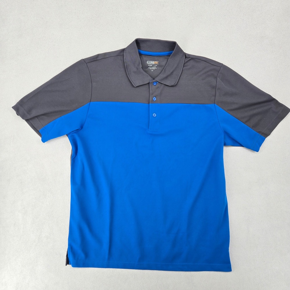 Core 365 Mens Large Blue Grey Colorblock Performance Polo Shirt CE101 Sporty